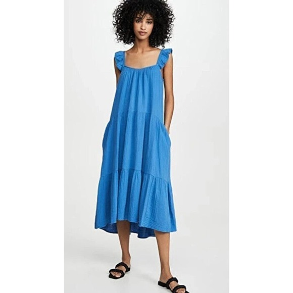 NWT Steve Madden Tiered Dress Flutter Sleeve Square Neck Women Blue Size X Small - Picture 1 of 7